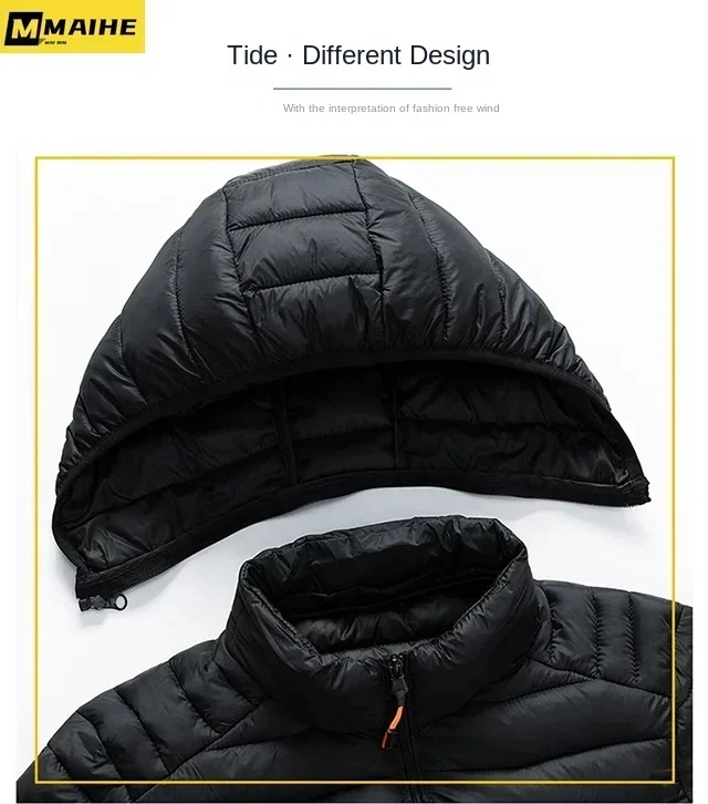 8XL Winter Lightweight Jacket Men's Fashionable All-match Detachable Hat Down Cotton Warm Coat Outdoor Skiing Windproof Parkas thumbnail 2