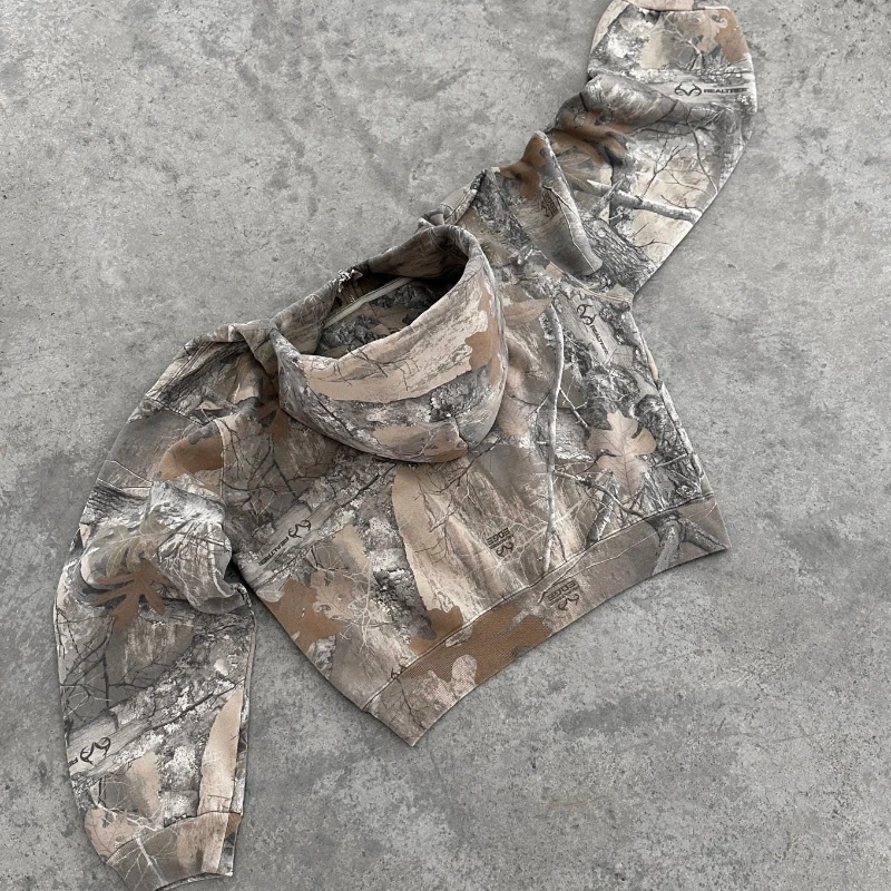 Y2K Retro zip up Hoodie Men Camouflage Pattern zipper Sweatshirt High Street Hip Hop Streetwear Oversized Unisex Camo Hoodie thumbnail 4