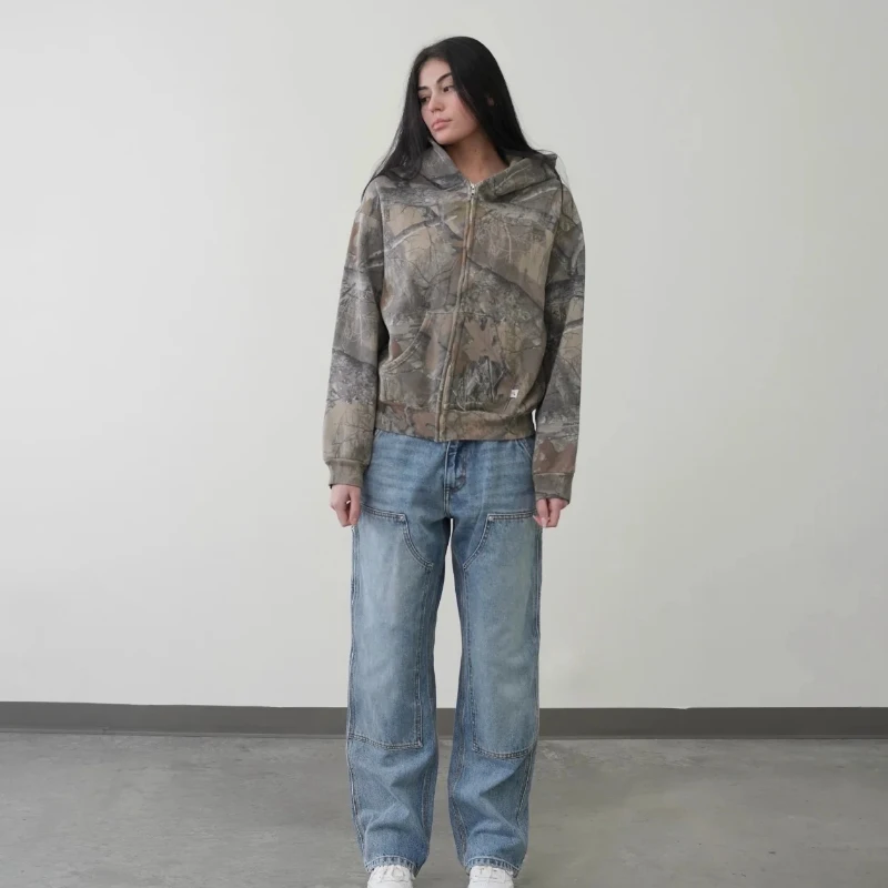 Y2K Retro zip up Hoodie Men Camouflage Pattern zipper Sweatshirt High Street Hip Hop Streetwear Oversized Unisex Camo Hoodie thumbnail 6