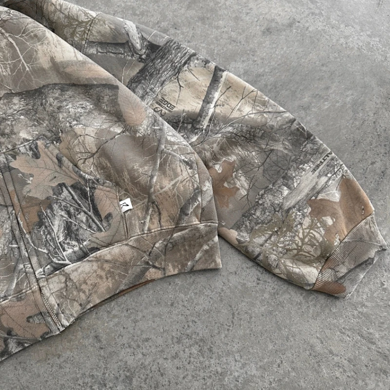 Y2K Retro zip up Hoodie Men Camouflage Pattern zipper Sweatshirt High Street Hip Hop Streetwear Oversized Unisex Camo Hoodie thumbnail 5