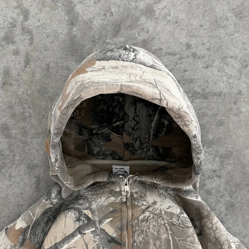 Y2K Retro zip up Hoodie Men Camouflage Pattern zipper Sweatshirt High Street Hip Hop Streetwear Oversized Unisex Camo Hoodie thumbnail 3