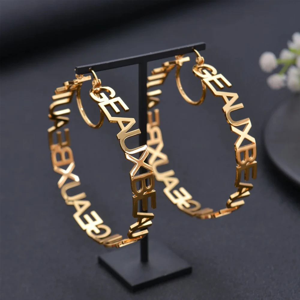 Haiyufly Personalized Custom Name Earrings for Women Girls Stainless Steel Letter Hoop Earring Mother Kids Birthday Jewelry Gift thumbnail 4