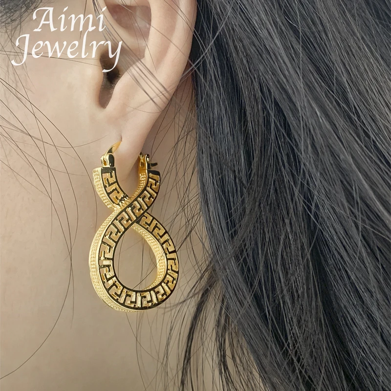Original Vintage Dubai Gold Plated Hoop Earrings for Women Hollow Copper Drop Earrings African Jewelry Set Party Wedding Gifts thumbnail 2