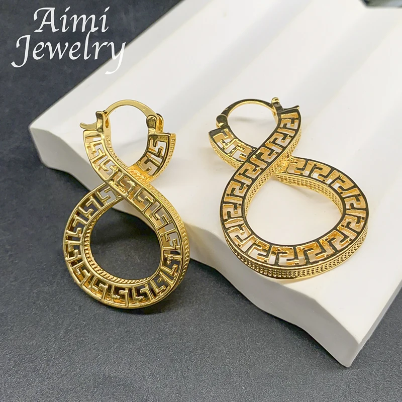 Original Vintage Dubai Gold Plated Hoop Earrings for Women Hollow Copper Drop Earrings African Jewelry Set Party Wedding Gifts thumbnail 5