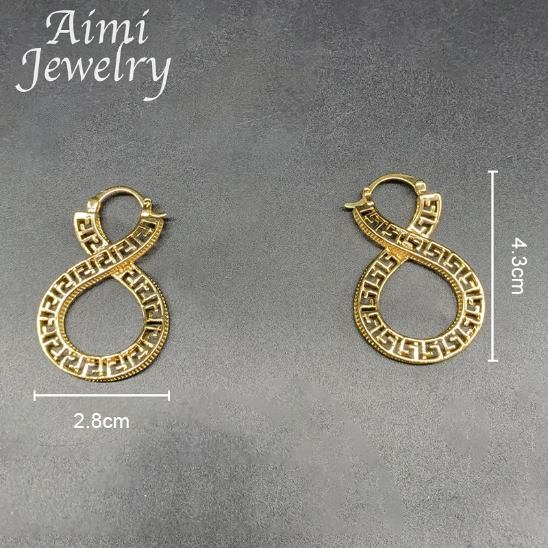 Original Vintage Dubai Gold Plated Hoop Earrings for Women Hollow Copper Drop Earrings African Jewelry Set Party Wedding Gifts thumbnail 6