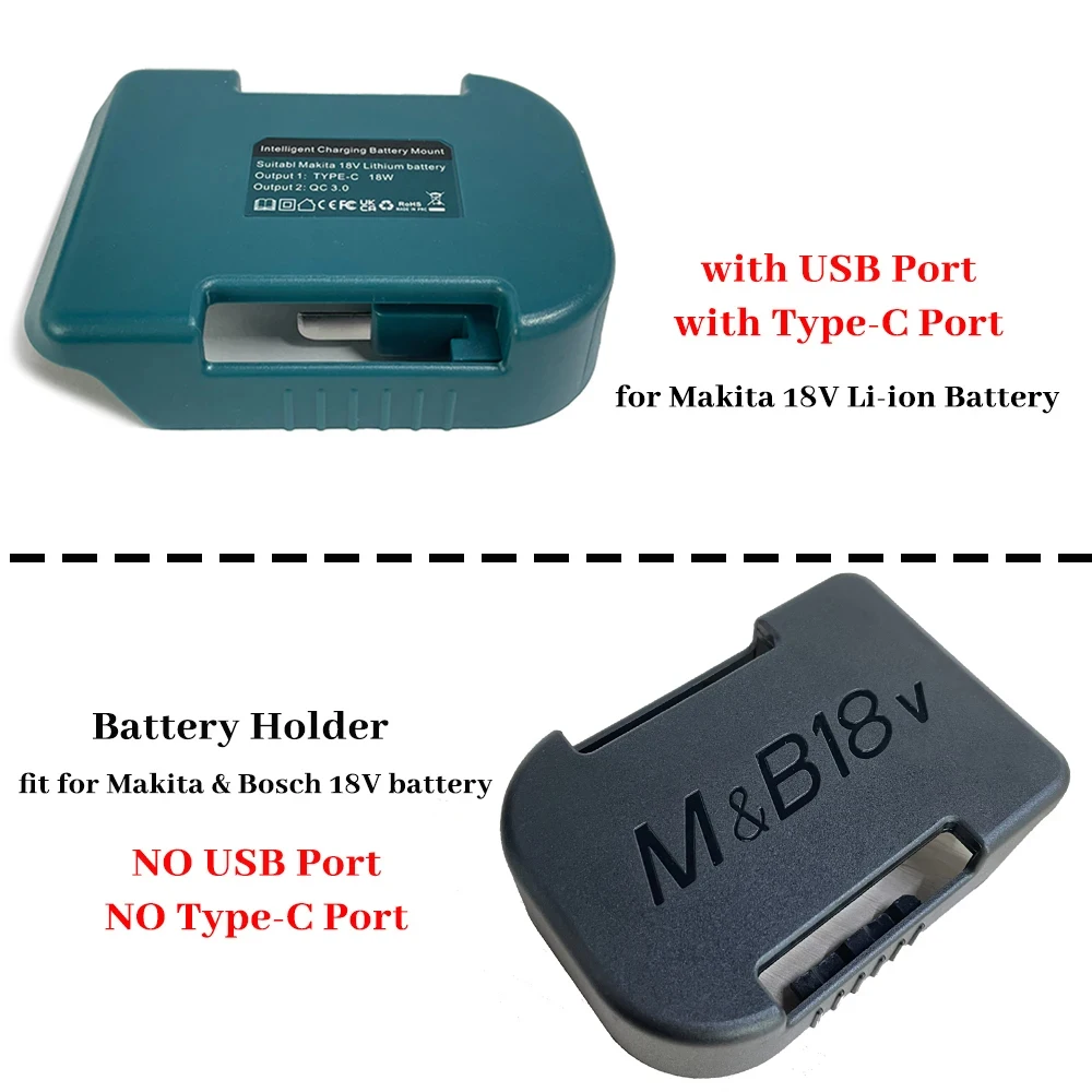 1Pc For Makita 18V With USB With Type-C Battery Holder For Makita Battery BL1840 BL1850 BL1860 Charger Adapter Fast Charging thumbnail 2