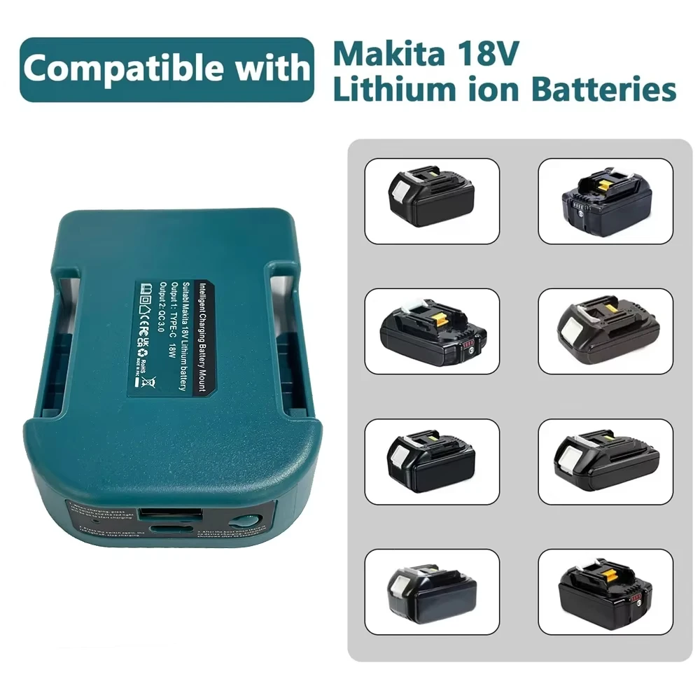 1Pc For Makita 18V With USB With Type-C Battery Holder For Makita Battery BL1840 BL1850 BL1860 Charger Adapter Fast Charging thumbnail 5