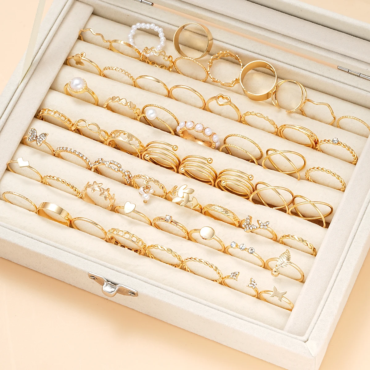 58PCS Vintage Heart Snake Butterfly Rings Set for Women Fashion Metal Gold Plated Geometric Hollow Finger Ring Jewelry Gifts New thumbnail 3