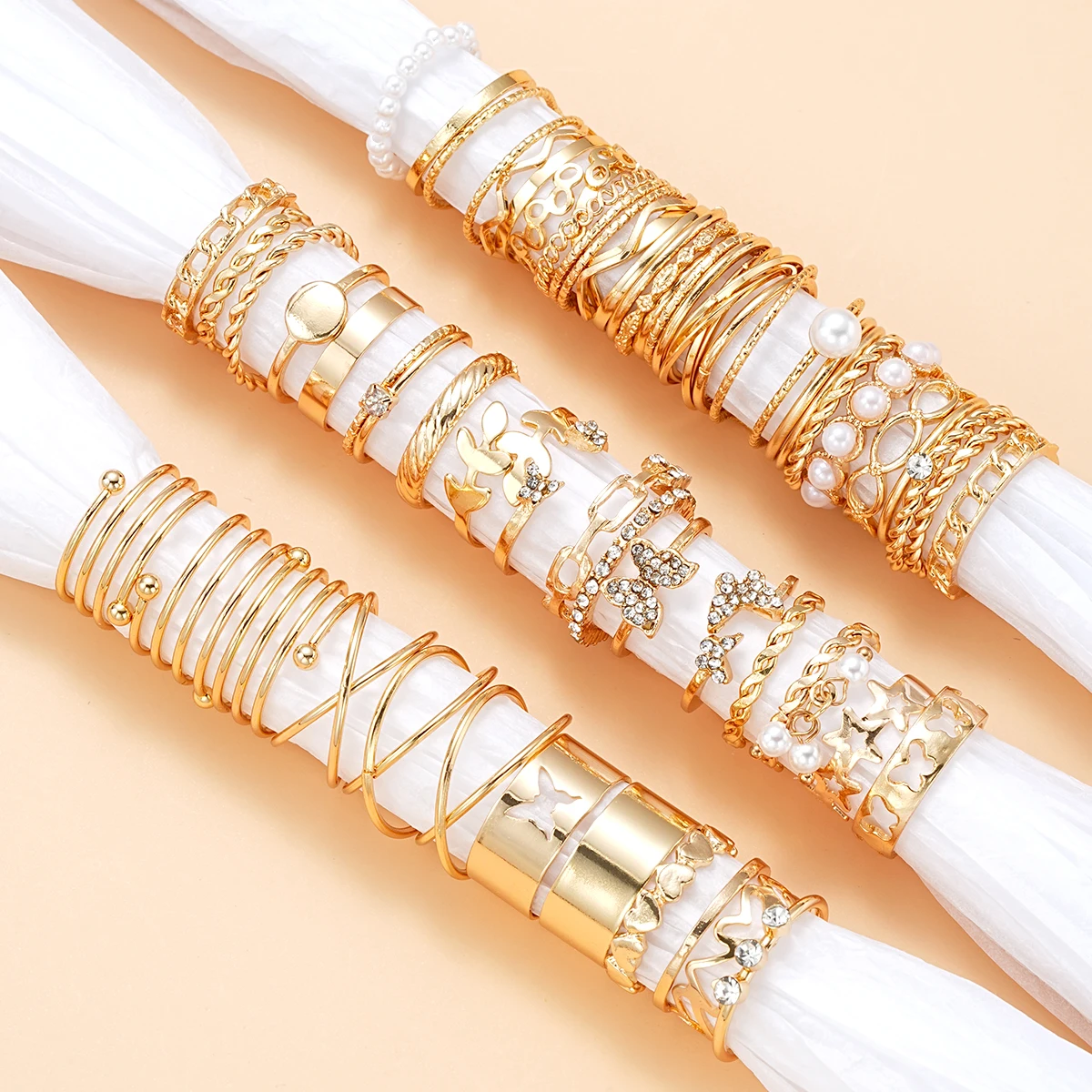 58PCS Vintage Heart Snake Butterfly Rings Set for Women Fashion Metal Gold Plated Geometric Hollow Finger Ring Jewelry Gifts New thumbnail 4
