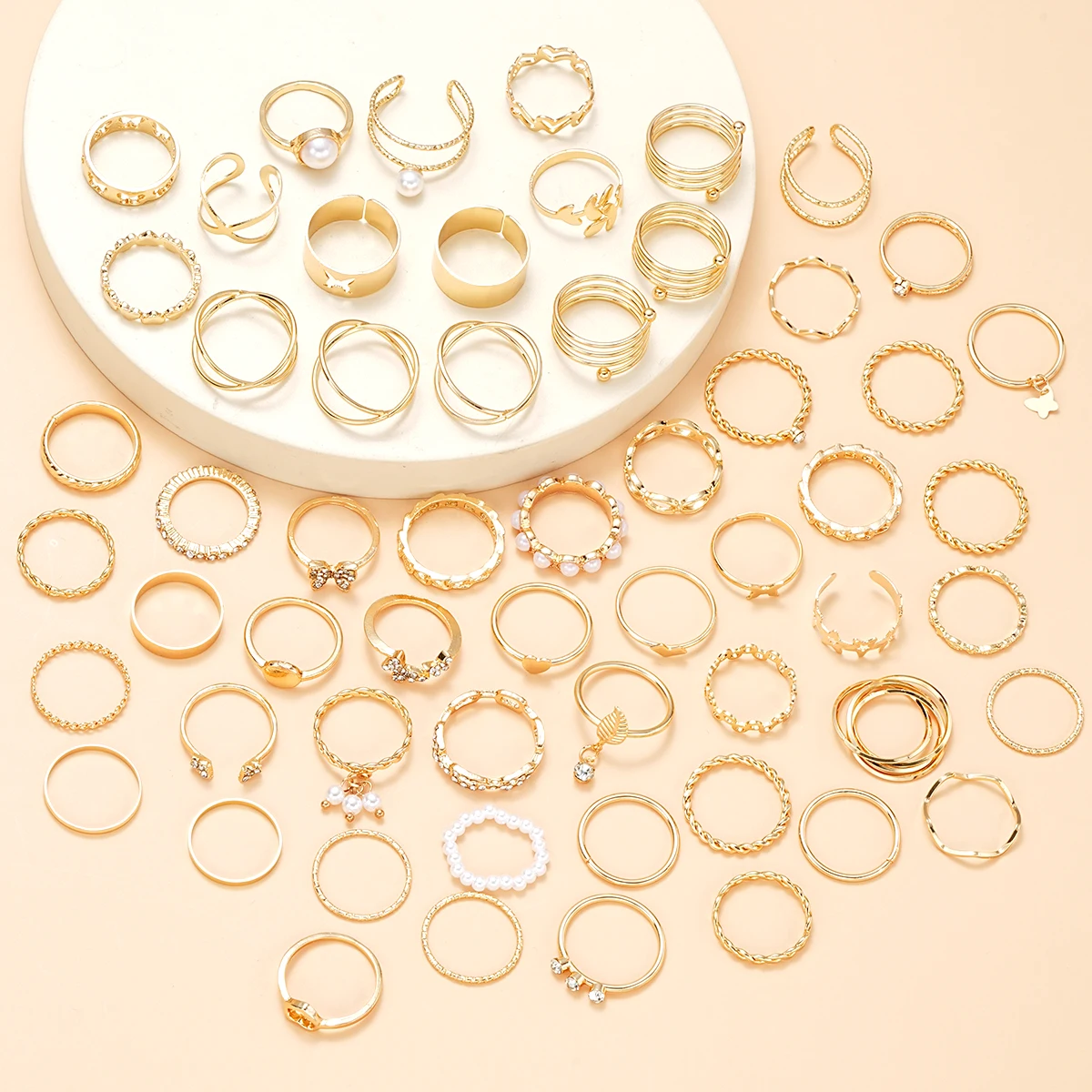 58PCS Vintage Heart Snake Butterfly Rings Set for Women Fashion Metal Gold Plated Geometric Hollow Finger Ring Jewelry Gifts New thumbnail 5