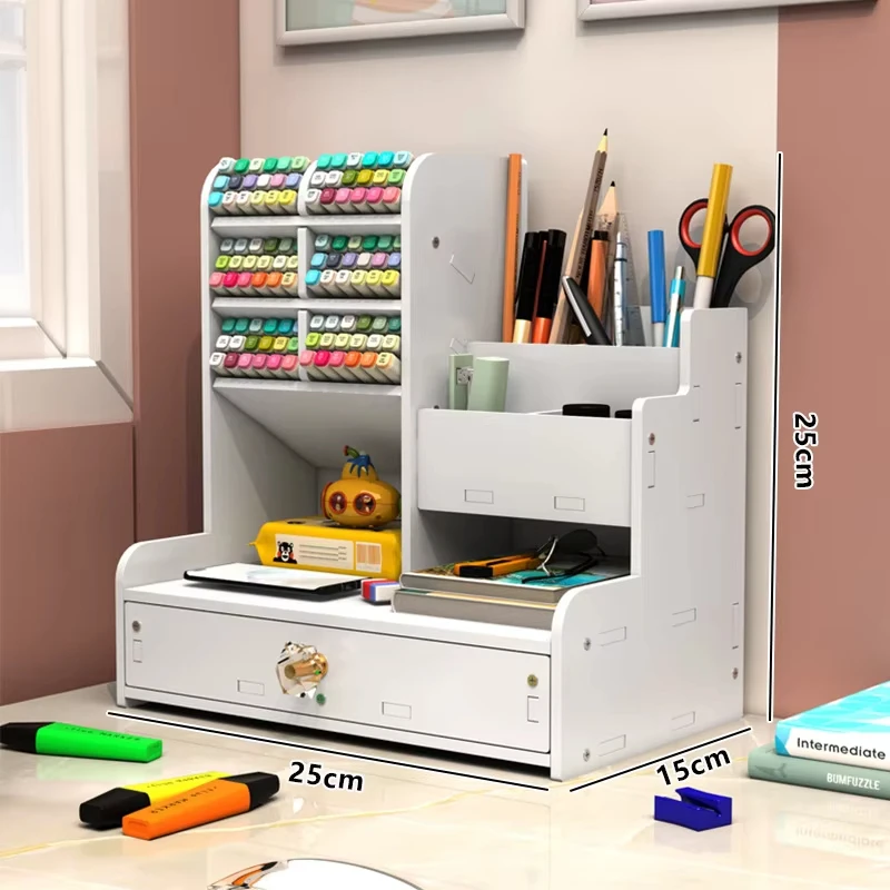 Mark Pen Pencil Holder Wooden Desk Organizers Shelves Accessories Desktop Stationery Organizer Bookshelf Home Office Storage Box thumbnail 6