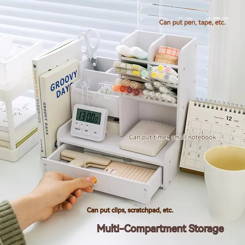 Mark Pen Pencil Holder Wooden Desk Organizers Shelves Accessories Desktop Stationery Organizer Bookshelf Home Office Storage Box thumbnail 4