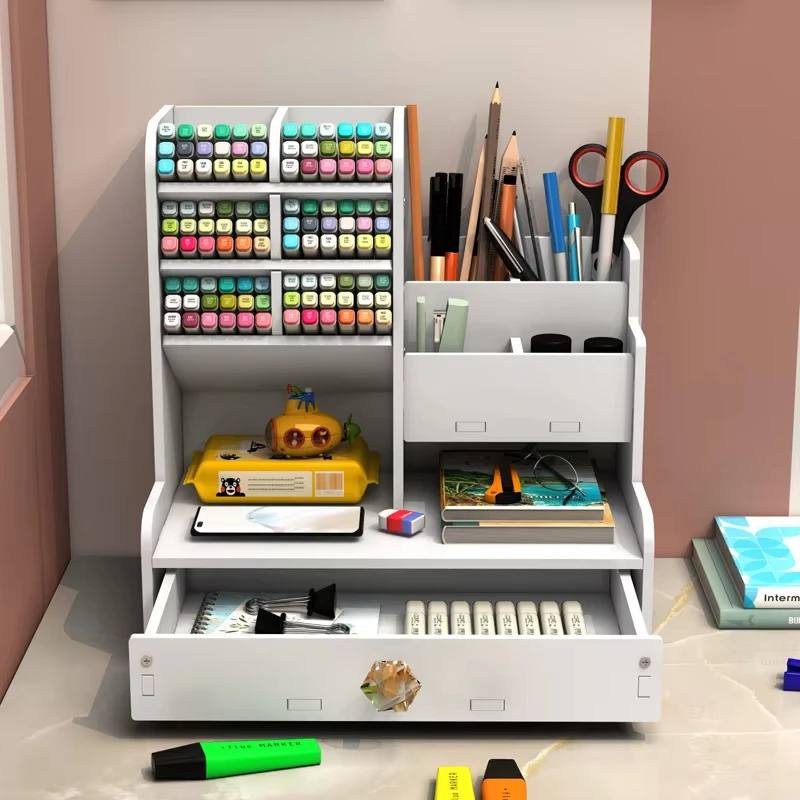 Mark Pen Pencil Holder Wooden Desk Organizers Shelves Accessories Desktop Stationery Organizer Bookshelf Home Office Storage Box thumbnail 5