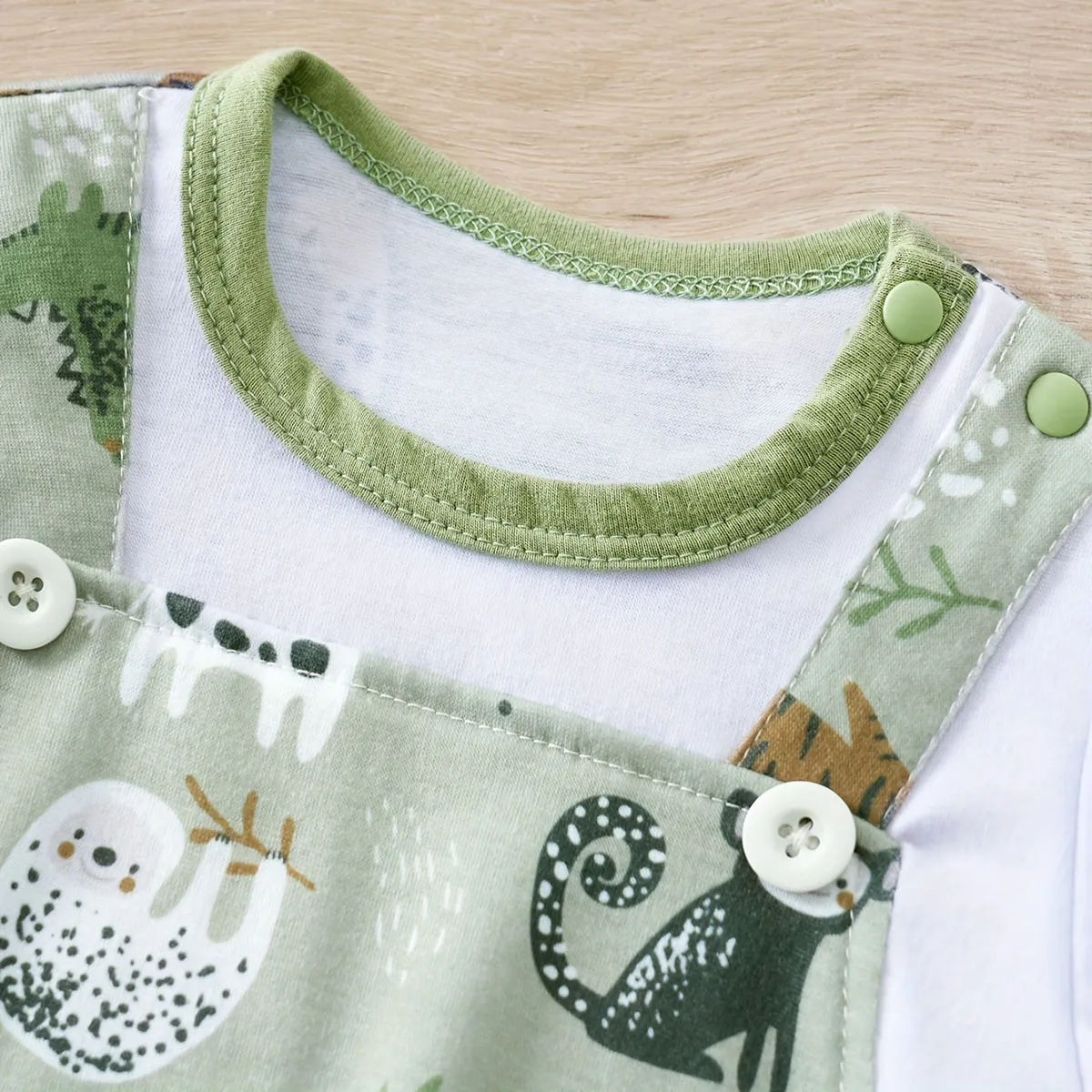 IURNXB Adorable Infant Zoo Animal Print Romper for Boy Newborn Baby Faux Two-Piece Bodysuit with Short Sleeves Casual Play Wear thumbnail 3