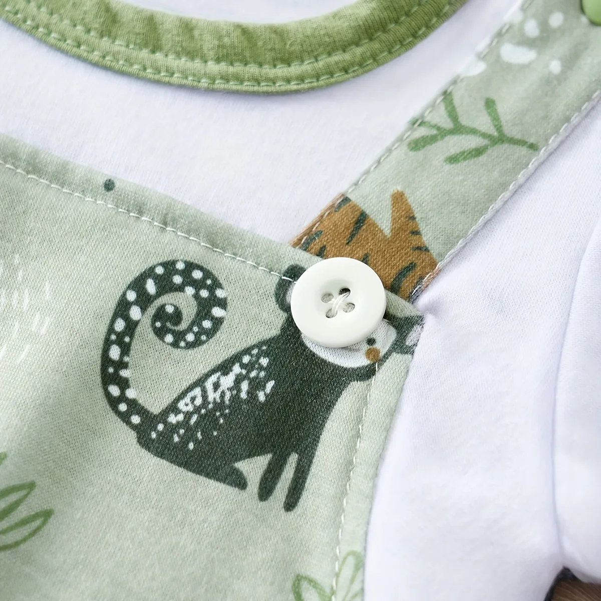 IURNXB Adorable Infant Zoo Animal Print Romper for Boy Newborn Baby Faux Two-Piece Bodysuit with Short Sleeves Casual Play Wear thumbnail 4