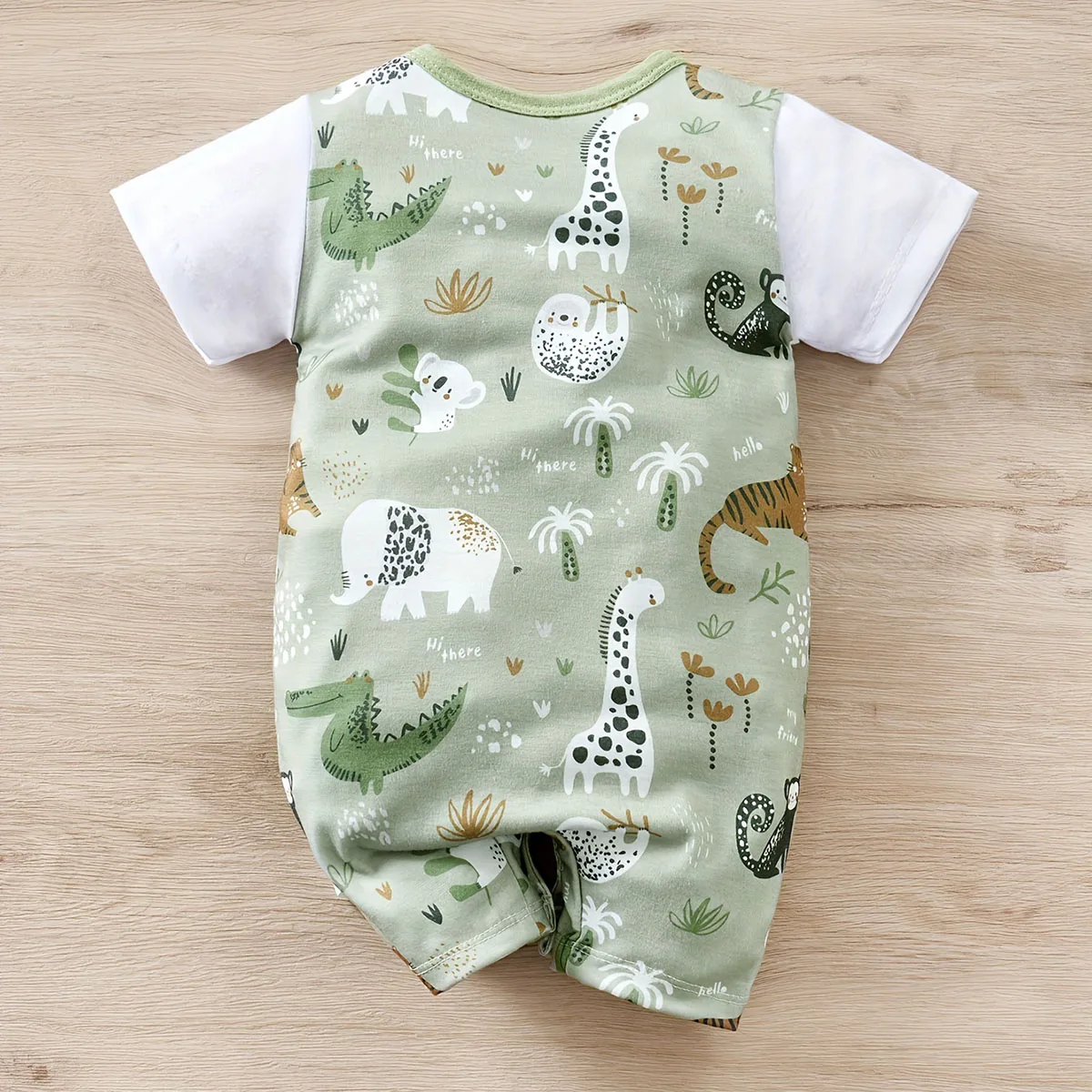 IURNXB Adorable Infant Zoo Animal Print Romper for Boy Newborn Baby Faux Two-Piece Bodysuit with Short Sleeves Casual Play Wear thumbnail 2