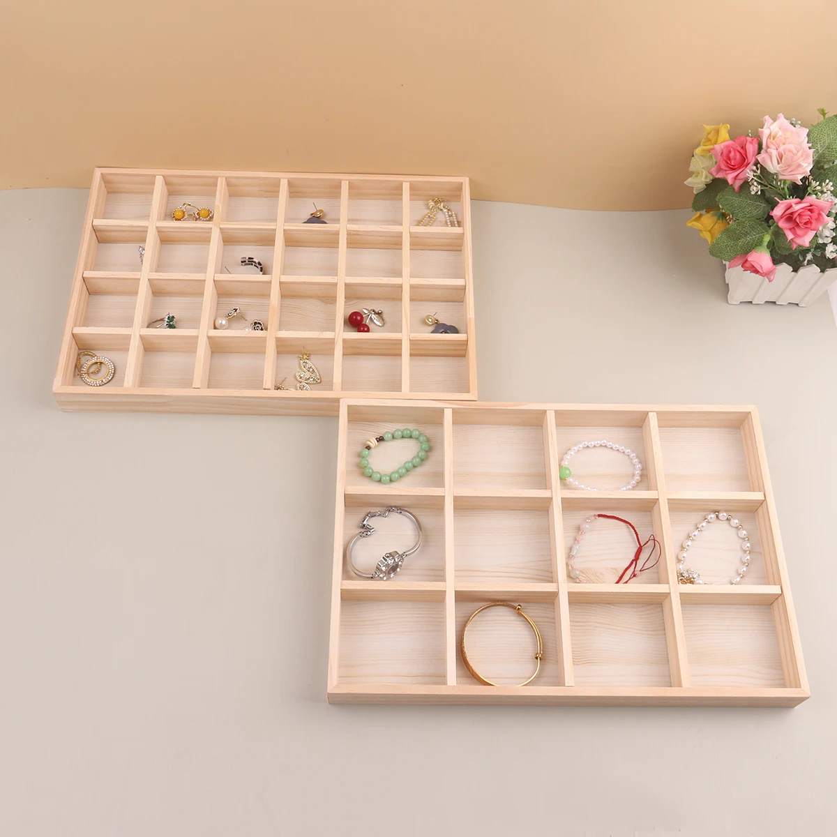Wooden Jewelry Display Stackable Exquisite Jewellery Holder Portable Ring Earrings Necklace Organizer Box organizator de boys thumbnail 3