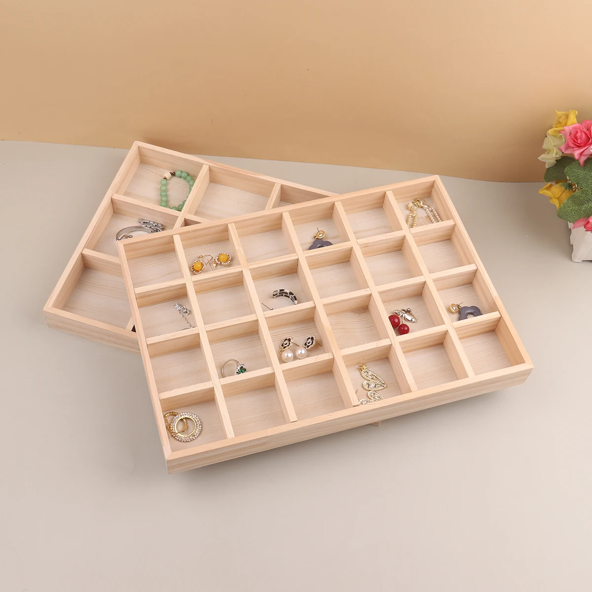 Wooden Jewelry Display Stackable Exquisite Jewellery Holder Portable Ring Earrings Necklace Organizer Box organizator de boys