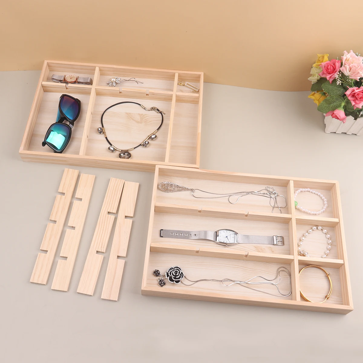 Wooden Jewelry Display Stackable Exquisite Jewellery Holder Portable Ring Earrings Necklace Organizer Box organizator de boys thumbnail 4
