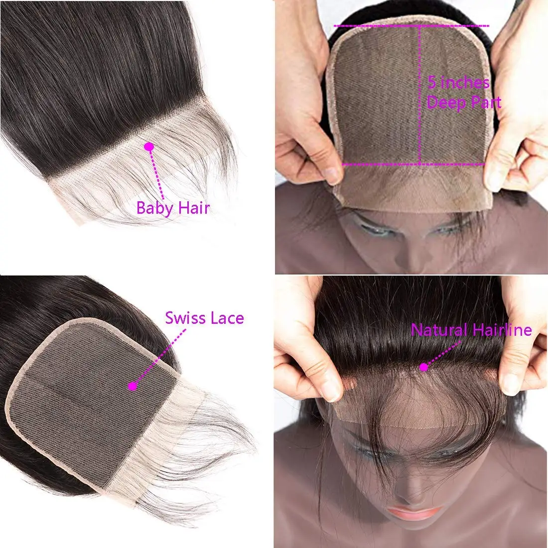 Brazilian 360 Straight Full Lace Frontal Closure 2×6 4×4 Closure Remy Human Hair Closure 13×4 Transparent Lace Natural Color thumbnail 4