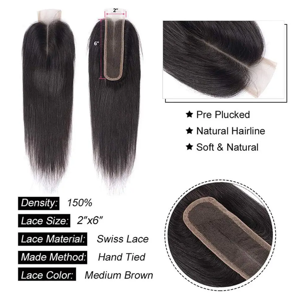 Brazilian 360 Straight Full Lace Frontal Closure 2×6 4×4 Closure Remy Human Hair Closure 13×4 Transparent Lace Natural Color thumbnail 2