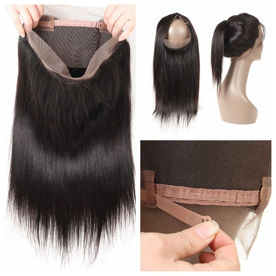 Brazilian 360 Straight Full Lace Frontal Closure 2×6 4×4 Closure Remy Human Hair Closure 13×4 Transparent Lace Natural Color thumbnail 6