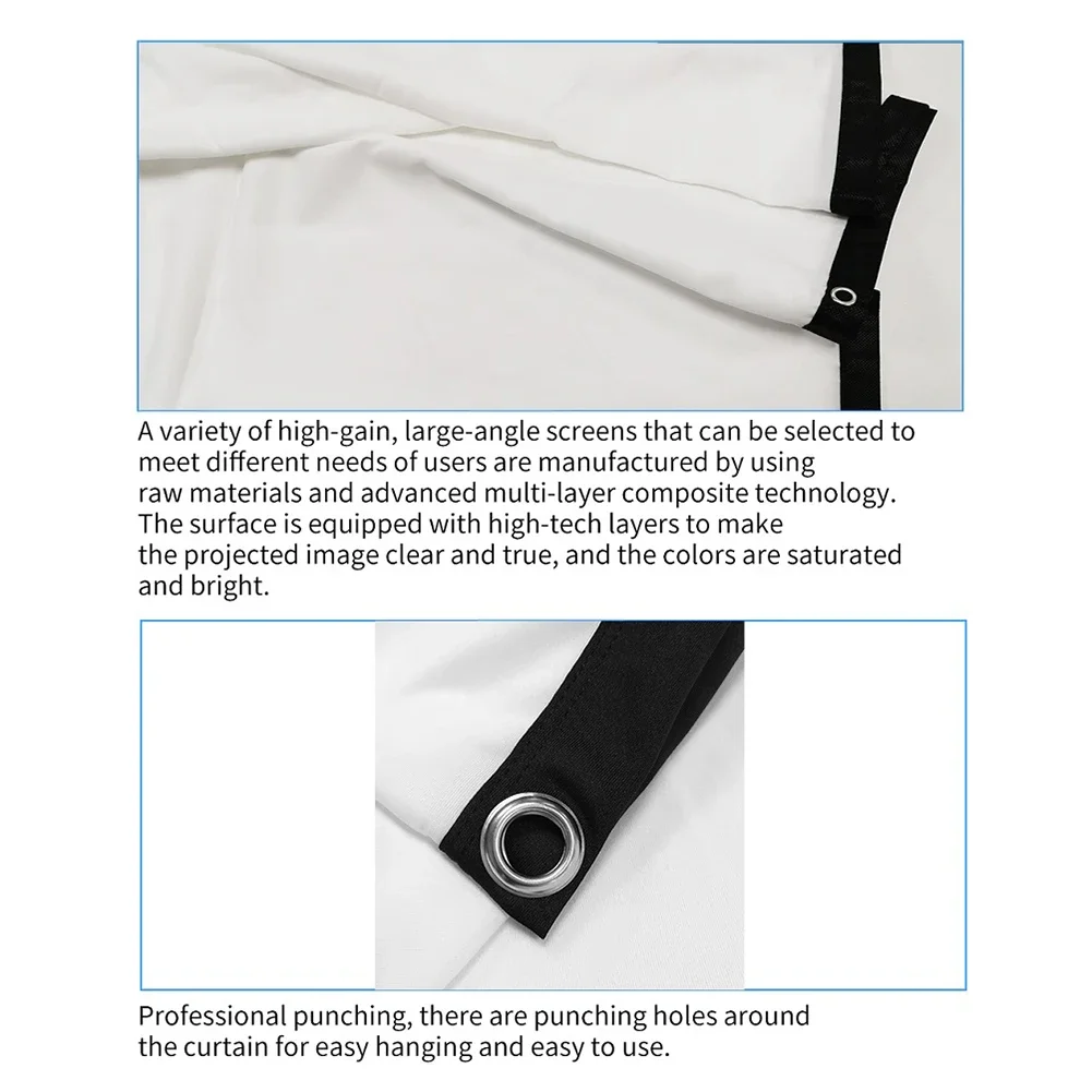 Simple Projector Curtain Home Set Theater Office 16:9 HD Display Projection Screen for Household Bedroom Accessories thumbnail 5