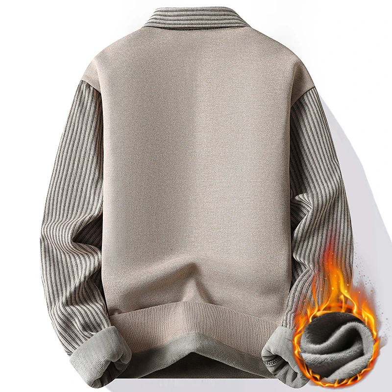 Male Fleece Polo Shirt Men's Pullover Autumn Winter T-shirt Collar Sweaters Cold Blouse Navy Blue Khaki Korean Clothing thumbnail 6