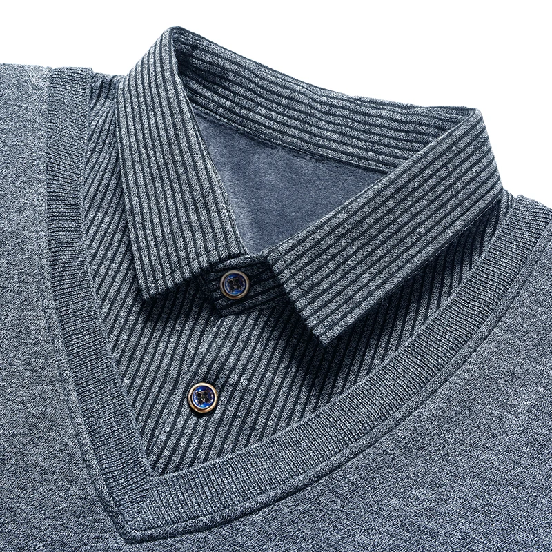 Male Fleece Polo Shirt Men's Pullover Autumn Winter T-shirt Collar Sweaters Cold Blouse Navy Blue Khaki Korean Clothing thumbnail 4