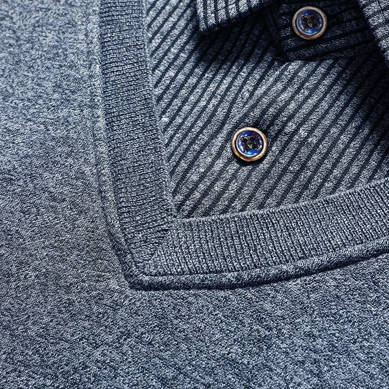 Male Fleece Polo Shirt Men's Pullover Autumn Winter T-shirt Collar Sweaters Cold Blouse Navy Blue Khaki Korean Clothing thumbnail 5