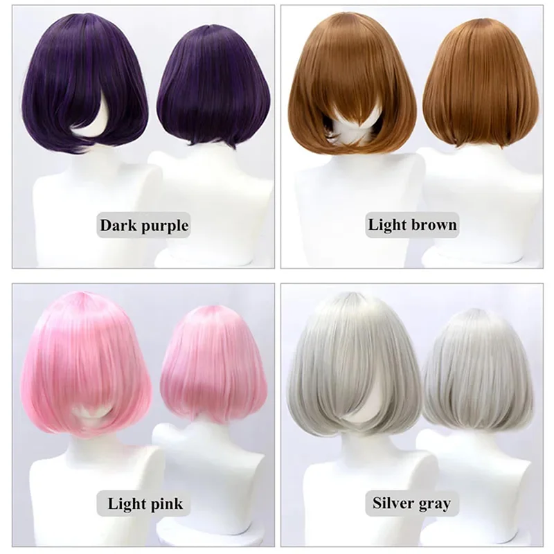 Snoya 35cm Synthetic short bob straight hair with trimmable bangs Lolita pink green blonde red cosplay wigs for women+wig cap thumbnail 2