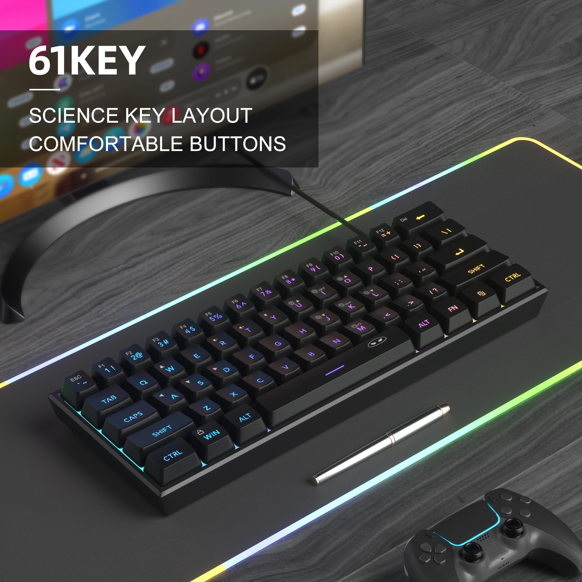 MageGee Mini 60% Gaming Keyboard, RGB Backlit 61 Key Ultra-Compact Keyboard, TS91 Ergonomic Waterproof Mechanical Feeling Office thumbnail 5