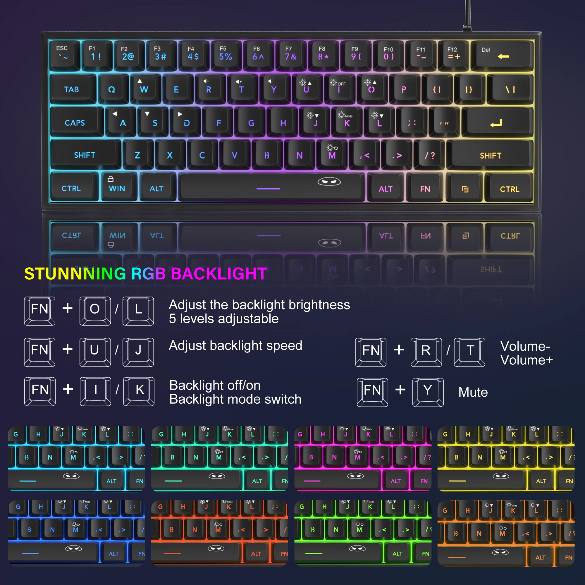 MageGee Mini 60% Gaming Keyboard, RGB Backlit 61 Key Ultra-Compact Keyboard, TS91 Ergonomic Waterproof Mechanical Feeling Office thumbnail 4
