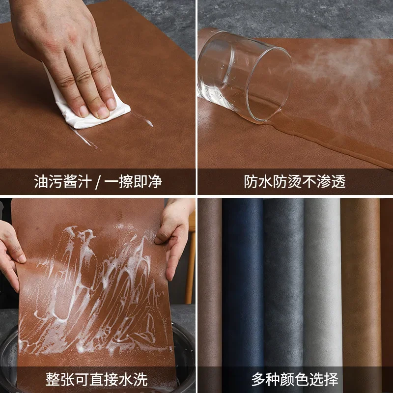 Square Double-Layer Cowhide PU Leather Placemat Texture Waterproof Heat-Resistant Table Mats Home Hotel Dining thumbnail 3