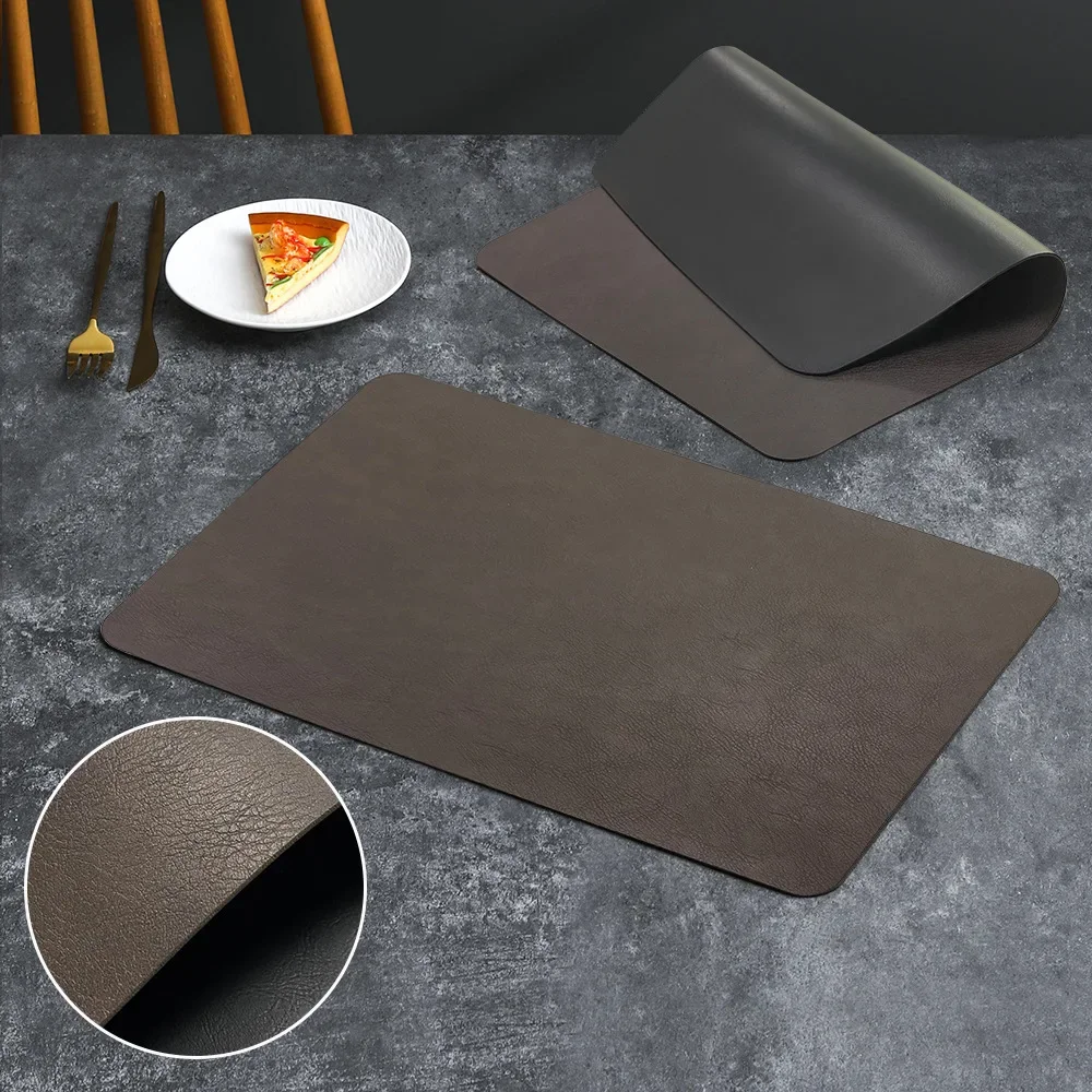 Square Double-Layer Cowhide PU Leather Placemat Texture Waterproof Heat-Resistant Table Mats Home Hotel Dining thumbnail 5