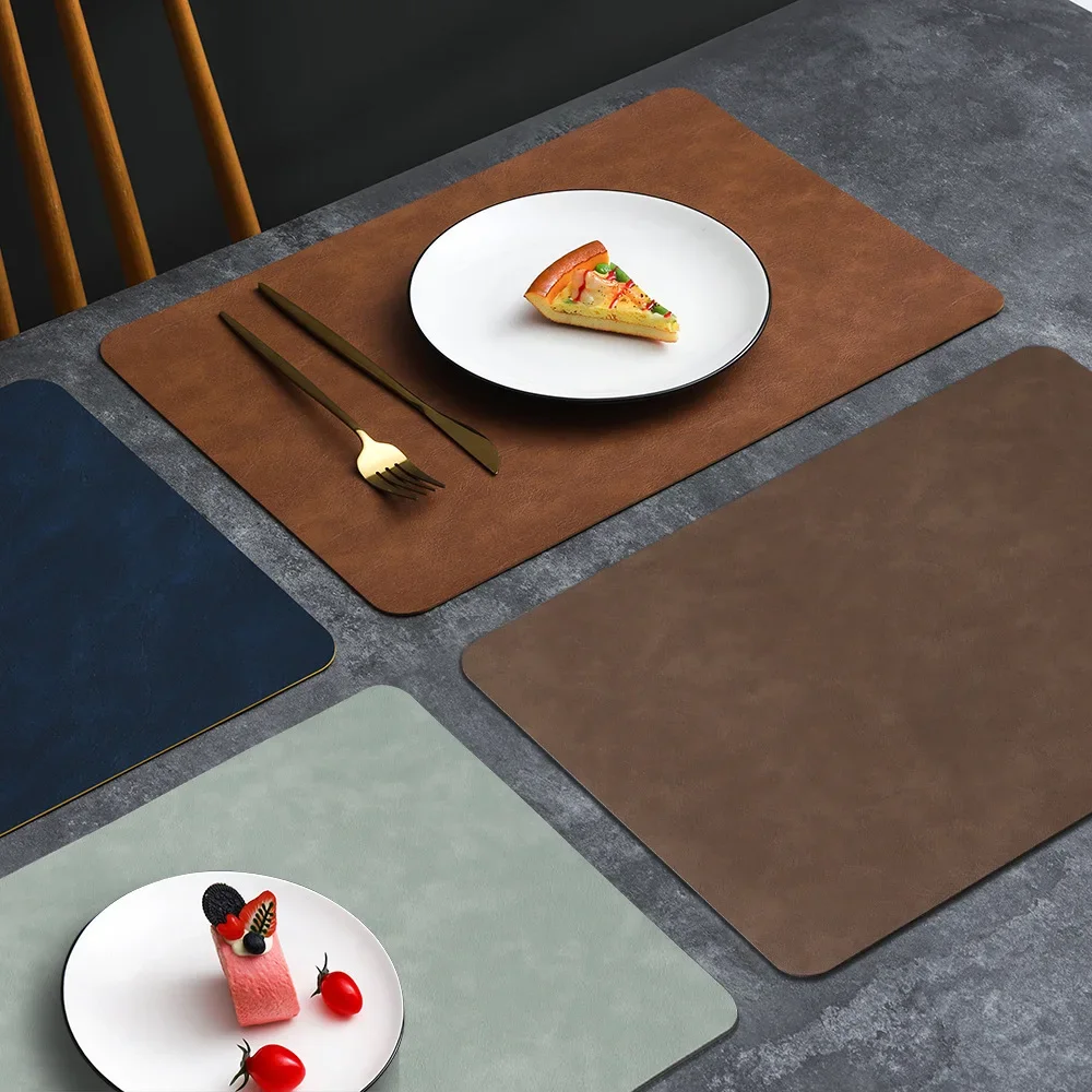 Square Double-Layer Cowhide PU Leather Placemat Texture Waterproof Heat-Resistant Table Mats Home Hotel Dining thumbnail 2