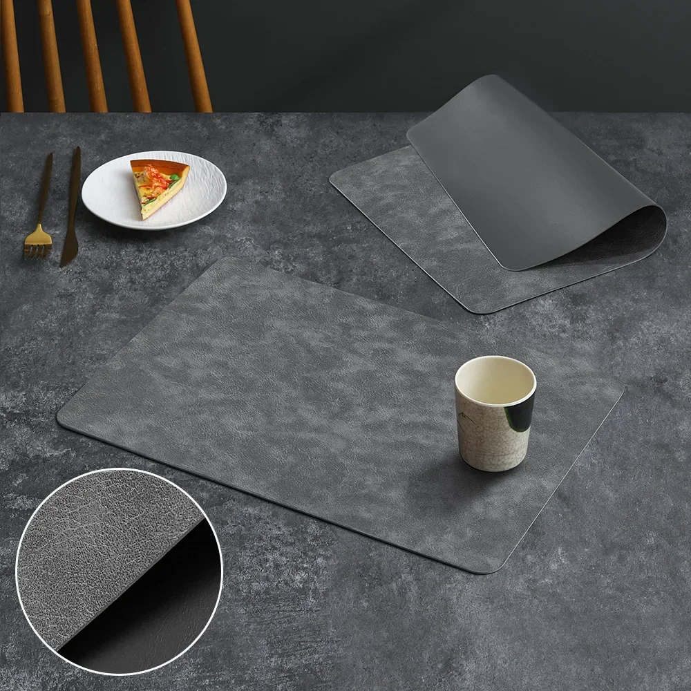 Square Double-Layer Cowhide PU Leather Placemat Texture Waterproof Heat-Resistant Table Mats Home Hotel Dining thumbnail 6
