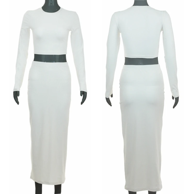 Womens Dress Sets Long Sleeve Crop Tops And Mid Calf Skirt Suit Fashion 2PCS Set Slim Office Lady Autumn Suits Clothing Q2418 thumbnail 4