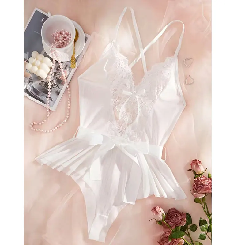 Women's Hollow See Through Bodysuits Slim Fit Erotic Sheer Lace Jumpsuit Bodysuit Sexy Fashion Pajamas One-Piece Suit thumbnail 4