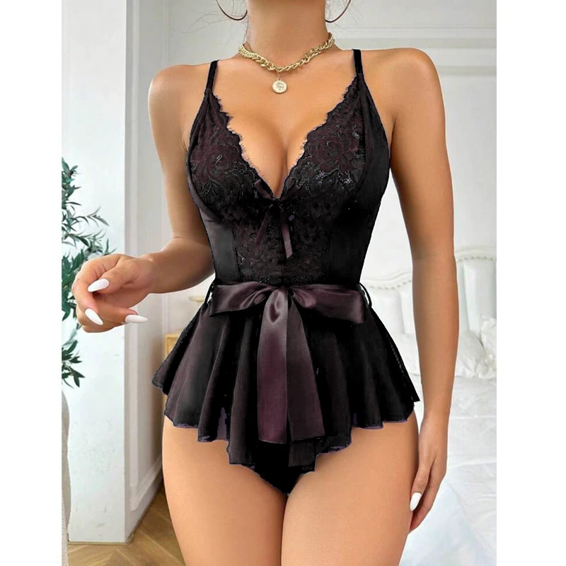 Women's Hollow See Through Bodysuits Slim Fit Erotic Sheer Lace Jumpsuit Bodysuit Sexy Fashion Pajamas One-Piece Suit thumbnail 6
