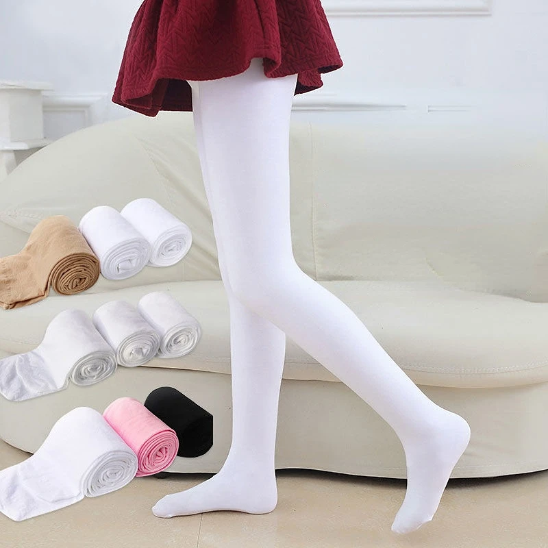 Autumn Candy Color Princess Girls Pantyhose School Student Kids Ballet Dance Tights for Infant Baby Child Velvet White Stockings thumbnail 2
