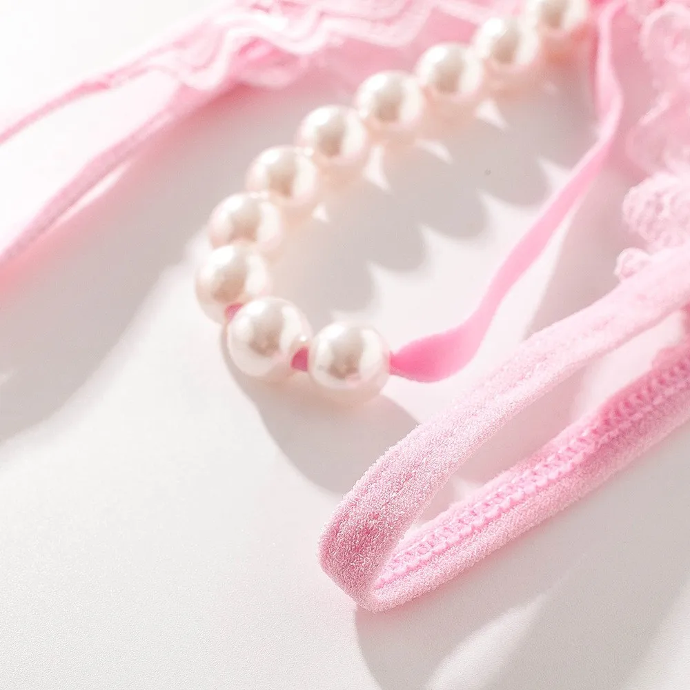 1Pcs Ladies Lace Panties Women Erotict Opening Crotch Thongs G-string Lingerie Sexy Underwear With Pearls Massaging Bead Briefs thumbnail 5