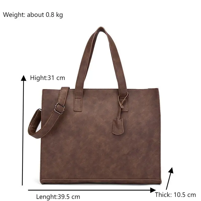 Vintage Men Large Zipper Tote Bags Leather 14 inch Waterproof Business Briefcases Messenger Bag for Man One Shoulder Laptop Bag thumbnail 5