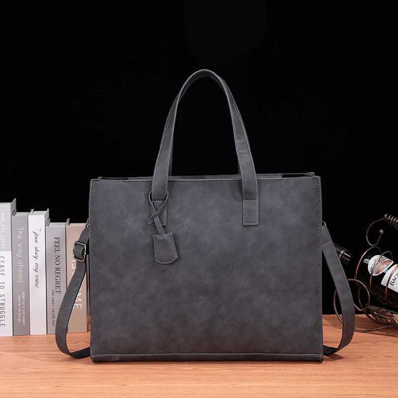 Vintage Men Large Zipper Tote Bags Leather 14 inch Waterproof Business Briefcases Messenger Bag for Man One Shoulder Laptop Bag thumbnail 6