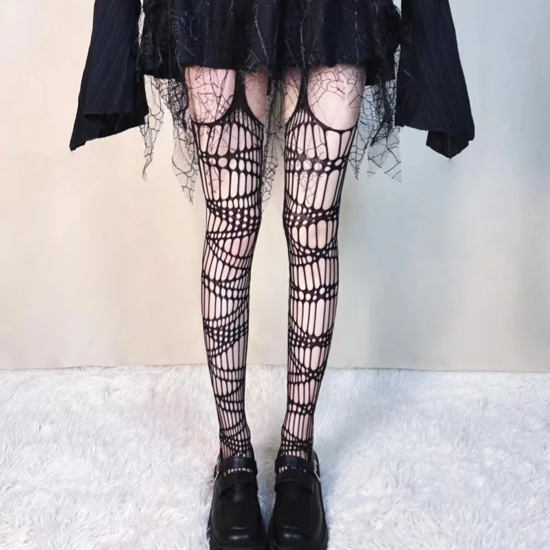 Gothic Bat Long Sexy Fishnet Stockings Women Harajuku Alternative Mesh Bat Tights Lingerie Skin Thigh High Garters Hosiery thumbnail 5