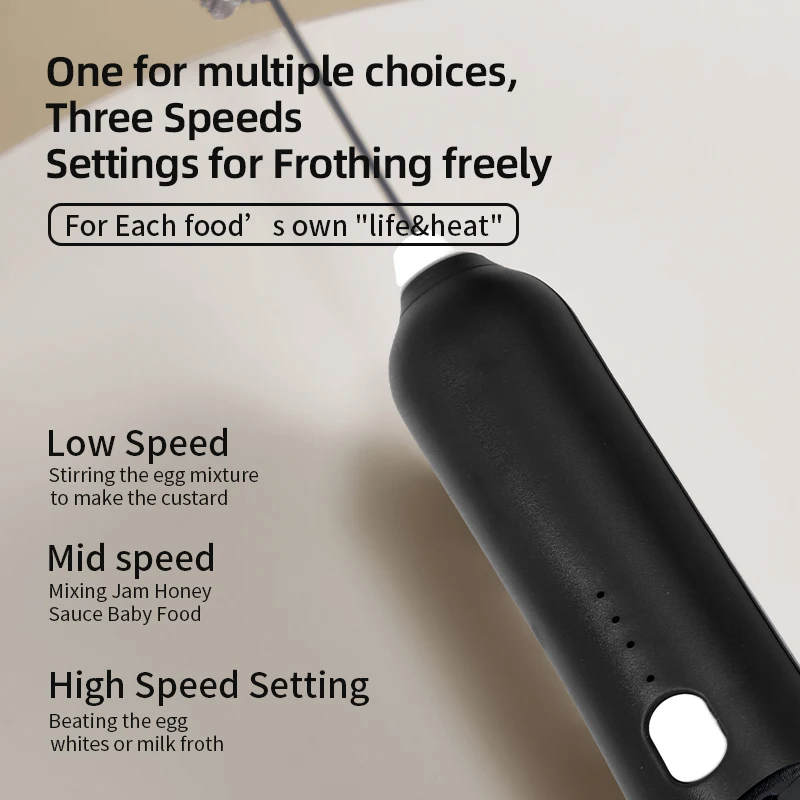 HOT  Electric Milk Frother + Egg Beater Wireless Type-C Charging 3 Speeds Mini Handheld Foam Maker Coffee Whisk Cooking Tools thumbnail 5