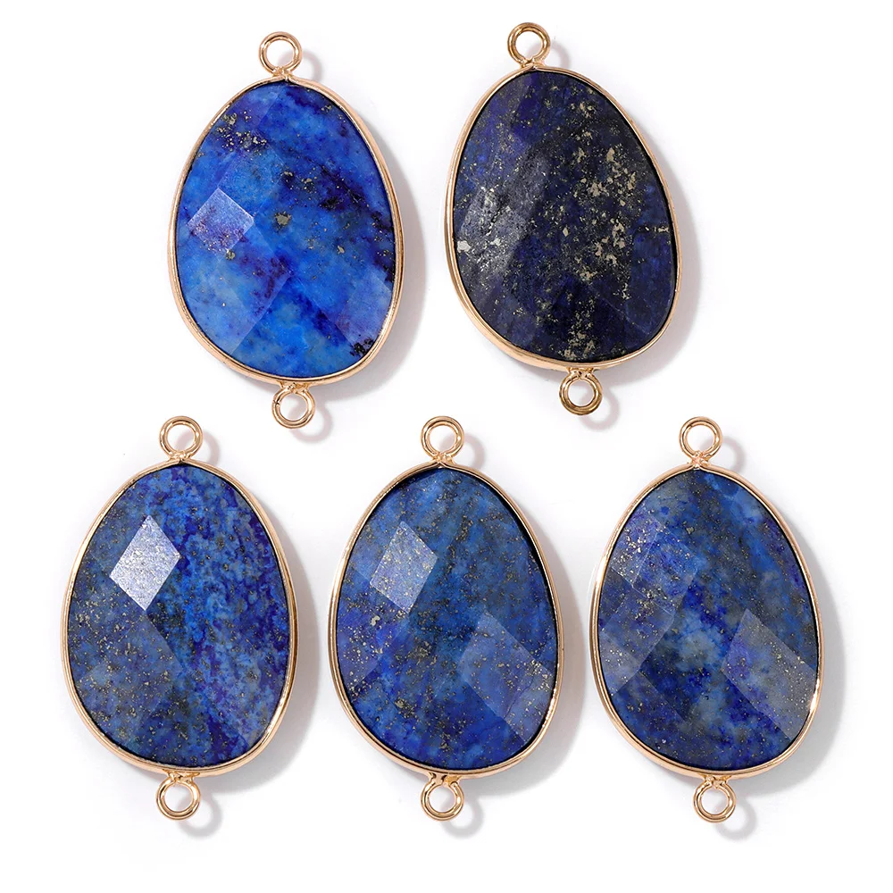 2PCS Natural Blue Lapis Lazuli Stone Gem Pendant Connector Charm For DIY Woman Men Jewelry Making Accessory Wholesale thumbnail 3