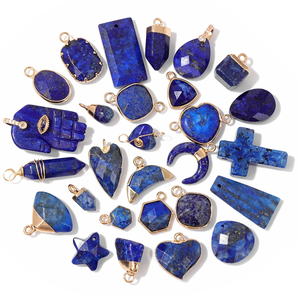 2PCS Natural Blue Lapis Lazuli Stone Gem Pendant Connector Charm For DIY Woman Men Jewelry Making Accessory Wholesale thumbnail 4