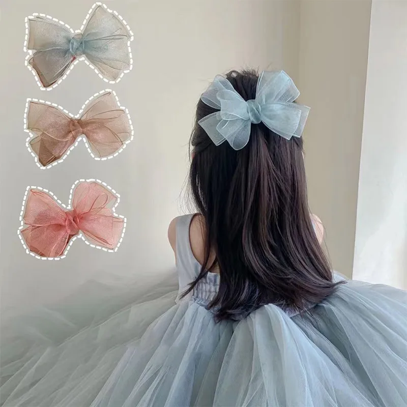 1pc Mesh Gauze Bow Hairpins Baby Headwear Back Head Hair Clip Fairy Princess Girl Bowknot Top Clips Sweet Kids Barrettes Headdre