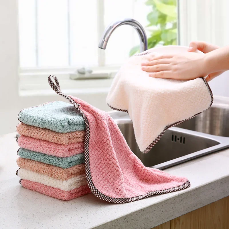 1/5/10Pcs Kitchen Towels Hangable Cleaning Cloth for Tableware Dish Cloth Microfiber Absorbent Household Cleaning Towels thumbnail 2